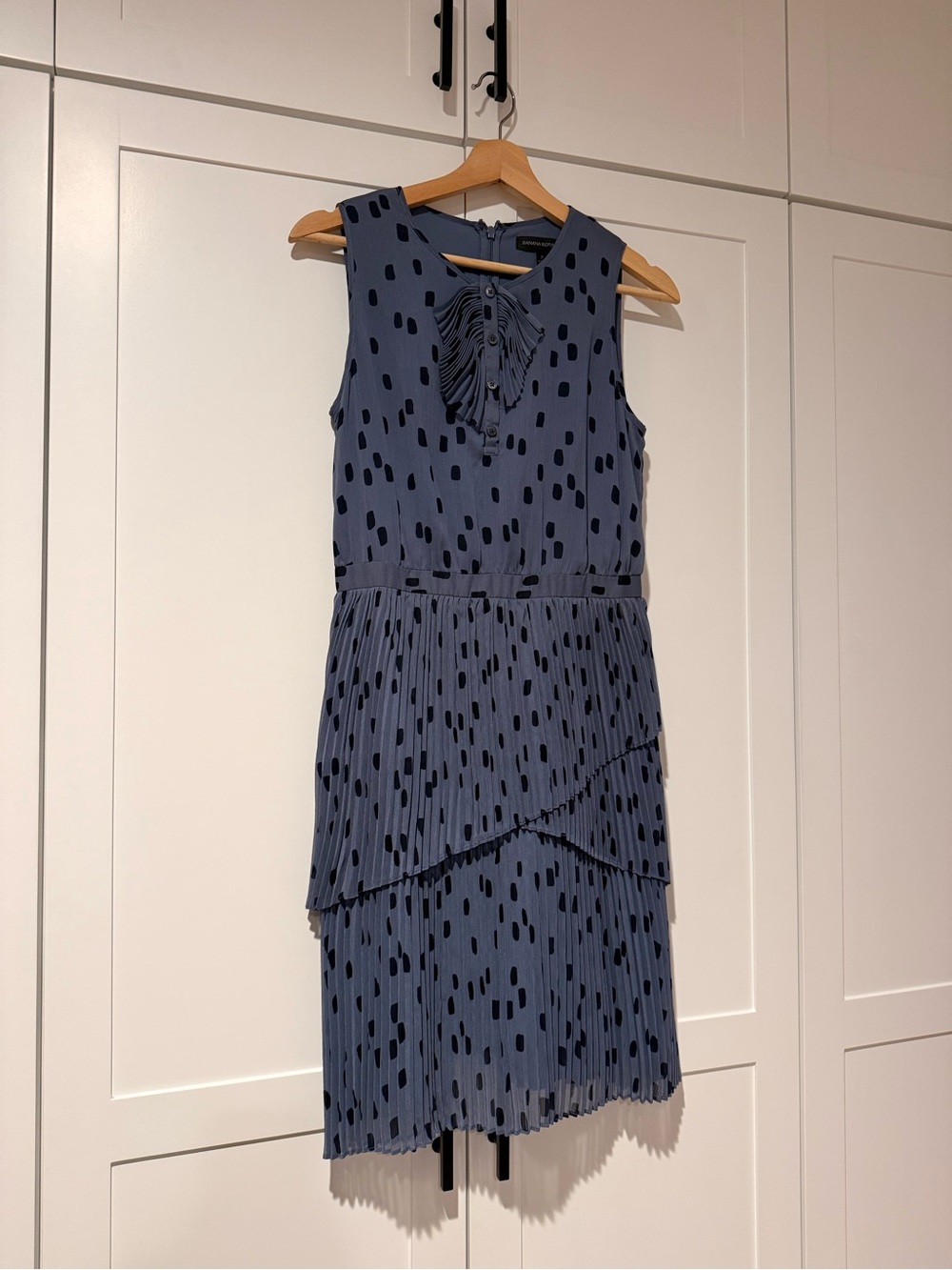 Banana Republic Slate Blue Sleeveless Spot Pleated Dress